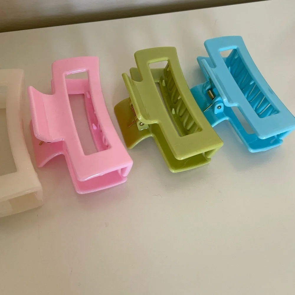 Pink Multicolored Rectangular Medium Size Claw Clip Hair Accessory 5 Pack Bundle